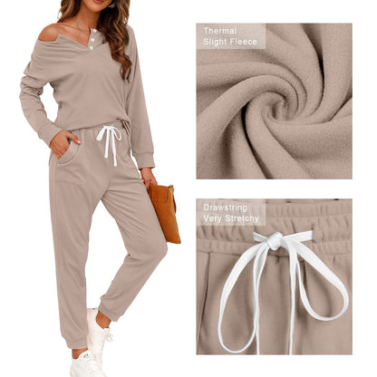 WIHOLL Sweatsuits for Women Set Petite, Two Piece Outfits for Women Casual Beige M