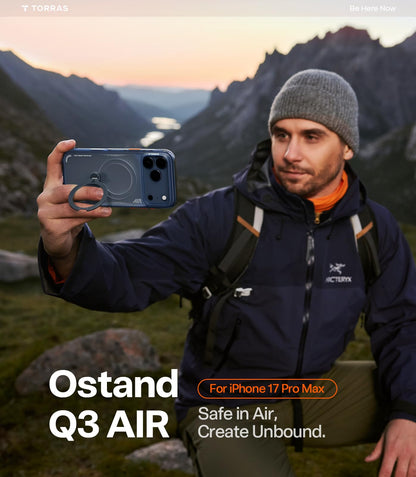 TORRAS Ostand Q3 Air for iPhone 17 Pro Max Case with 360 Magnetic Stand, Fit for MagSafe, Mil-Grade Drop Tested, Camera Control Button, Shockproof Phone Case for iPhone 17 Pro Max 6.9", Midnight Blue