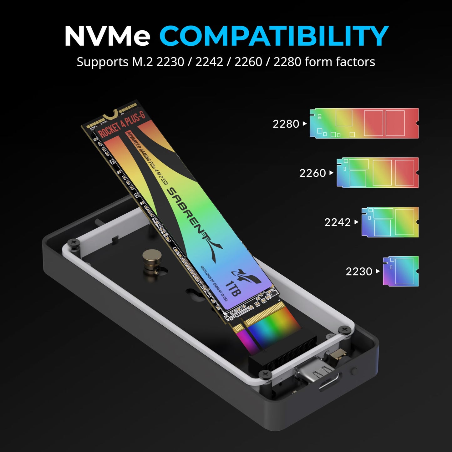 SABRENT Rocket RGB USB C 20Gbps M.2 SATA/NVMe SSD Enclosure (EC-RGBG)