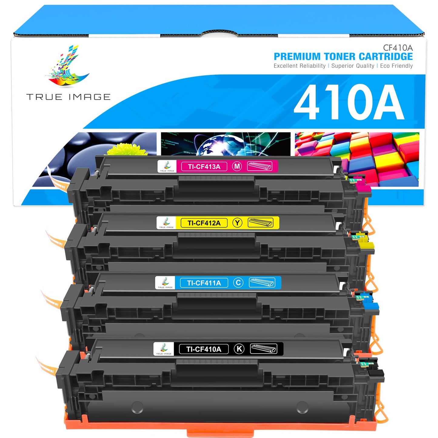 TRUE IMAGE Compatible 410A Toner Cartridge Replacement for HP 410A 410X 410 CF410A CF411A CF412A CF413A Color Laserjet Pro MFP M477fnw M477fdw M477fdn M452dn M452nw M477 Printer (4-Pack)
