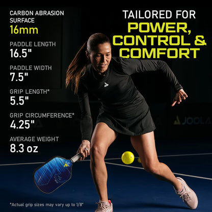 JOOLA Ben Johns Hyperion CAS 16 Pickleball Paddle - Carbon Abrasion Surface with High Grit & Spin, Sure-Grip Elongated Handle, 16mm, with Polypropylene Honeycomb Core, USAPA Approved