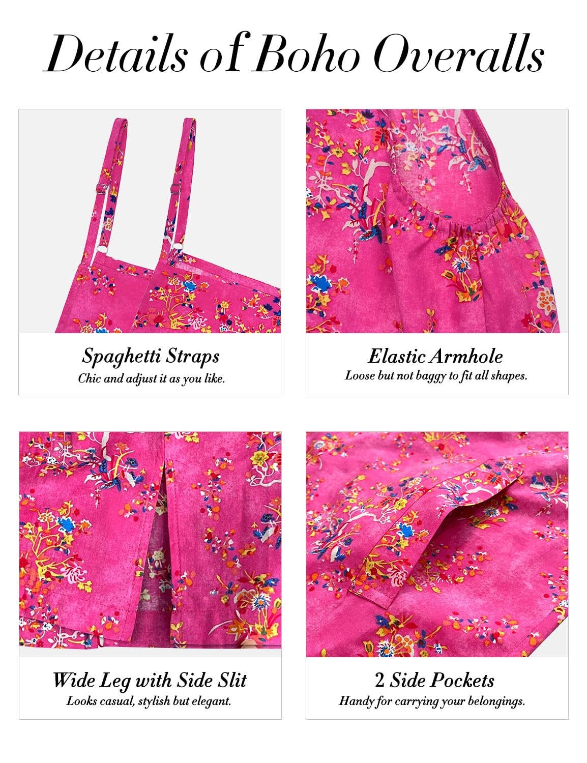 YESNO Women's Summer Boho Casual Jumpsuits Wide Leg Overalls Floral Print Baggy Rompers with Pocket S PZZCR Solid Black