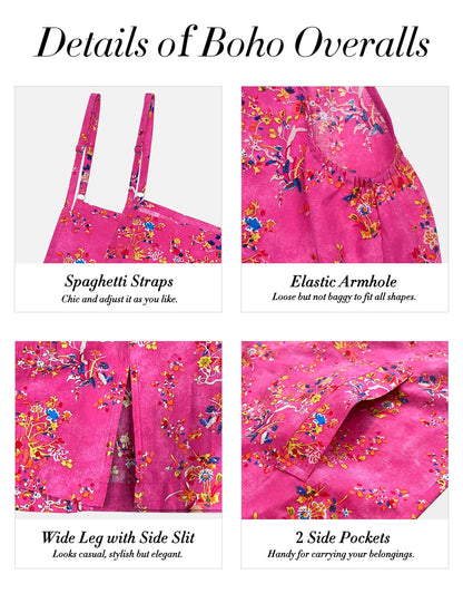 YESNO Women's Summer Boho Casual Jumpsuits Wide Leg Overalls Floral Print Baggy Rompers with Pocket S PZZCR Solid Black