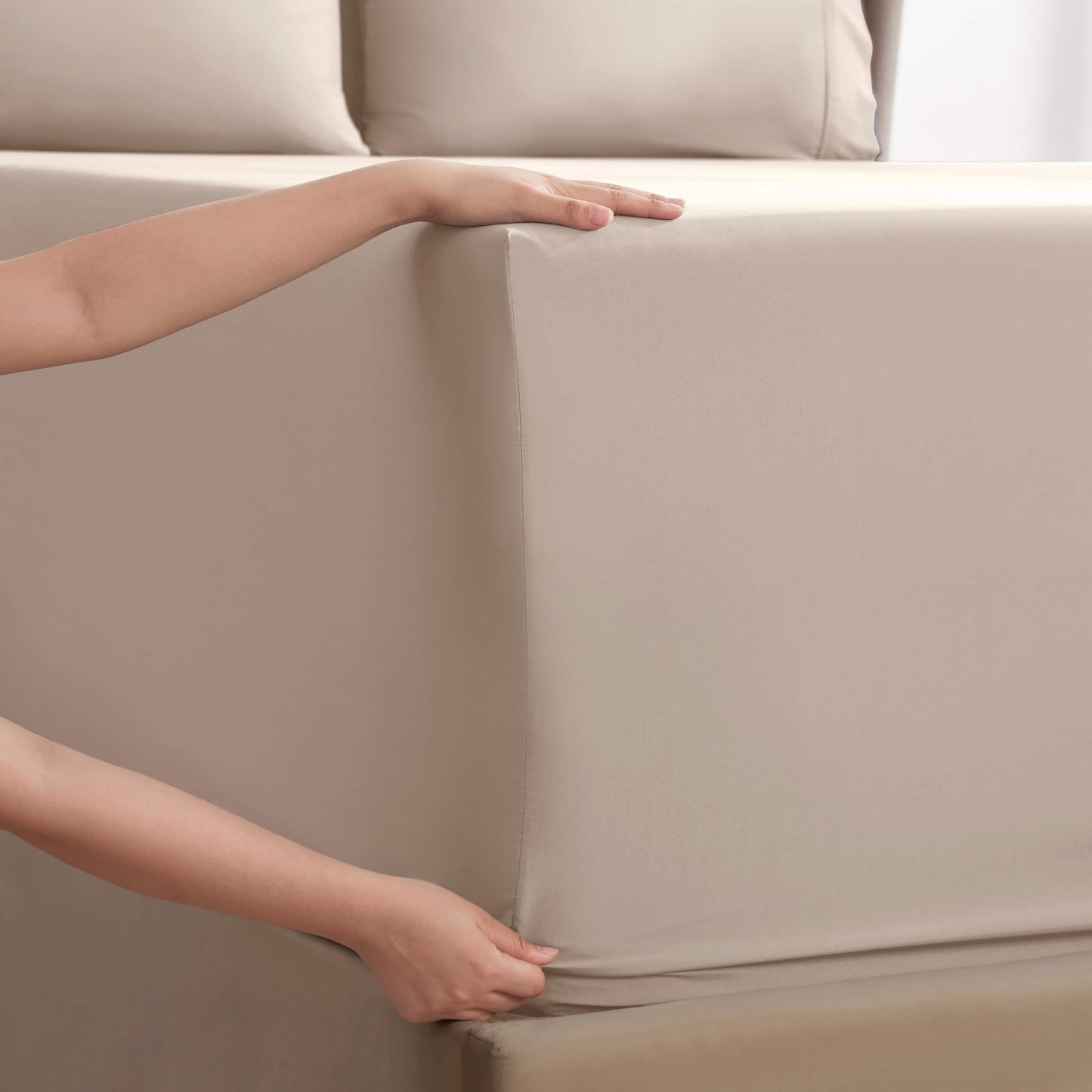 Nestl Extra Deep Cal King Sheet Set - 6 Piece Breathable & Cooling Sheets - Hotel Luxury Bedding Set w/18-24 Inch Extra Deep Pockets - Easy Fit - Super Soft, Wrinkle Free & Comfy - Beige Cream