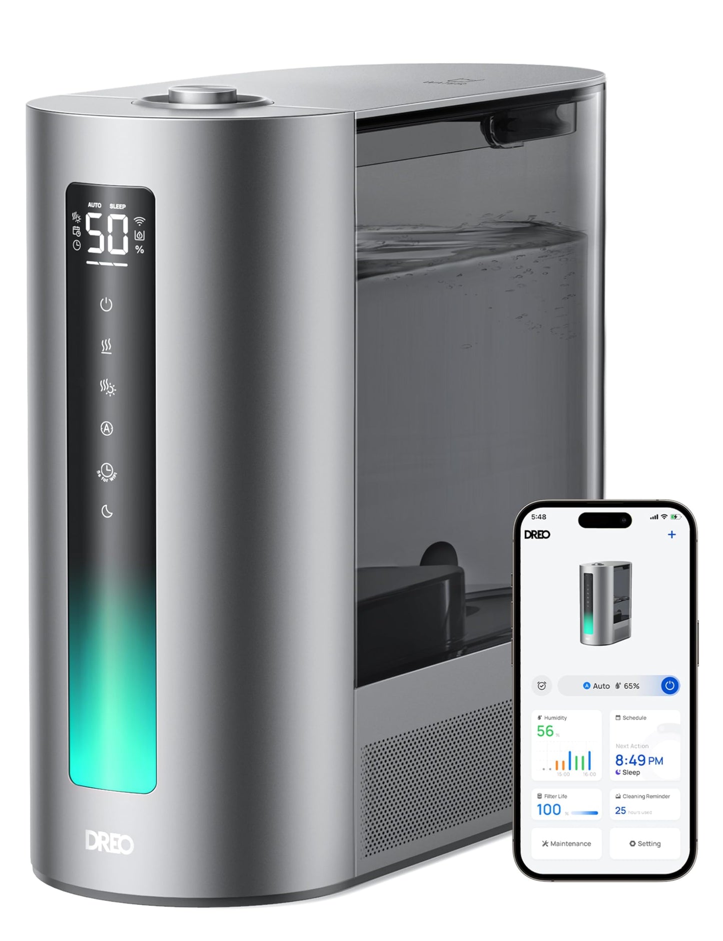 Dreo 6L Humidifiers for Bedroom, Smart Warm & Cool Mist for Large Room, 60Hr Quiet Runtime for Baby, Plant, Humidity Sensor, Indicator Light, 12H Timer, Google/Alexa, HM713S