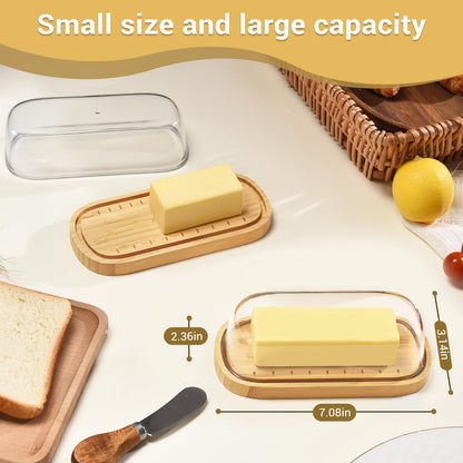 HEKEIEON Butter Dish with Lid, Bamboo Butter Holder, Butter Container Holds for East/West Coast Butter, Dishwasher Safe