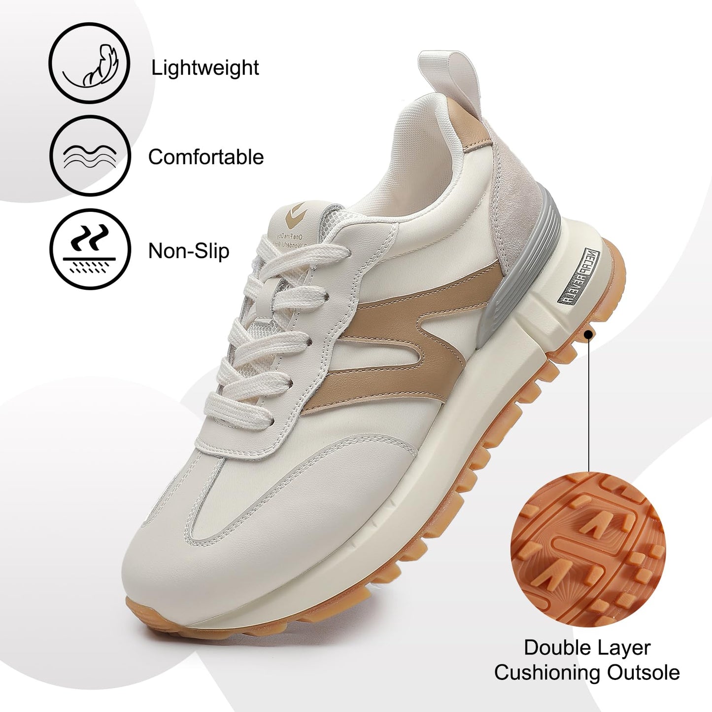 somiliss Sneakers for Women Genuine Leather Suede Patchwork Casual Lace Up Non-Slip Walking Shoes Comfortable Tennis Running Shoes Womens Fashion Sneakers Beige