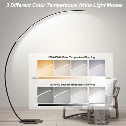 E.P. Light RGBW Modern 69.99 inch Arched Standing Reading Floor Lamp with Remote - Dimmable Black Led Color Changing Curved Ambient Lighting for Bedroom and Living Room