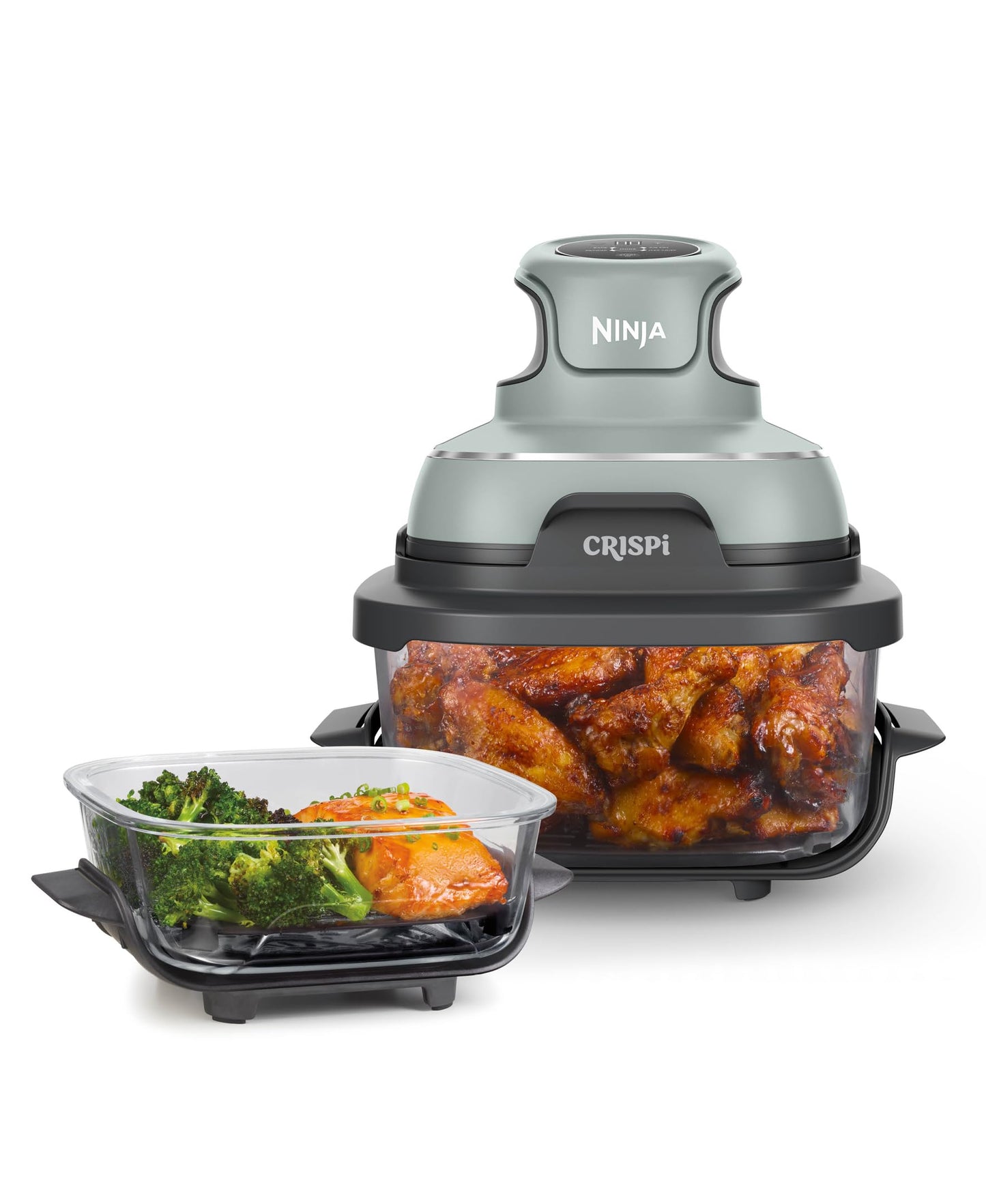 Ninja Crispi Air Fryer, Microwave, Freezer & Dishwasher Safe, Non Toxic Glass Portable Cooking System, 4 QT & 6 Cup Glass Containers with Storage Lids, Easy Meals, Air Fry, Bake, Green, FN101SG