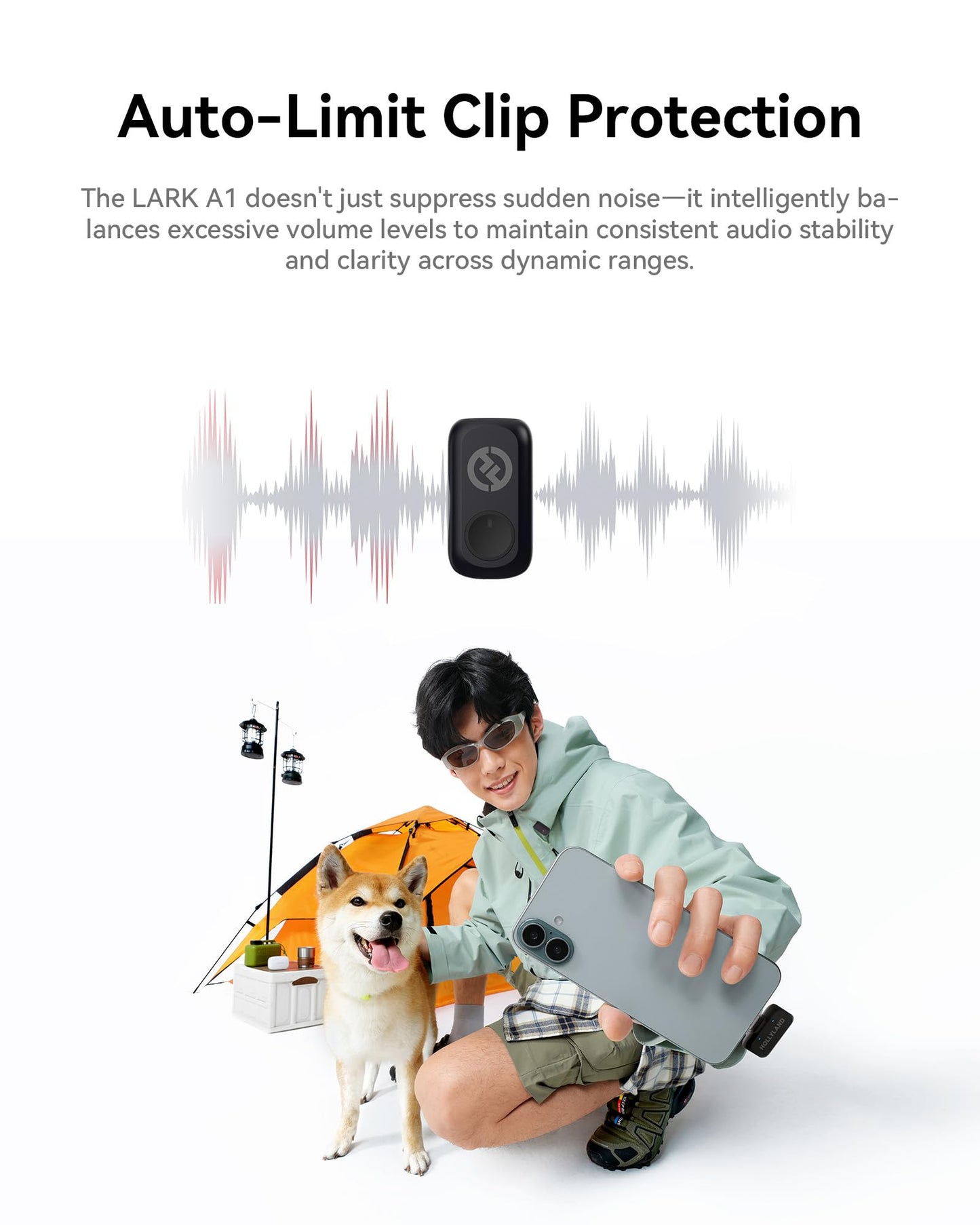 Hollyland Lark A1 Wireless Microphone for iPhone 17/16/15 & Android, 48kHz/24-bit, 3-Level Intelligent Noise Cancel, Mini Mic for YouTube, Podcast, Vlogging (Black, 2TX + USB-C RX + Charging Case)