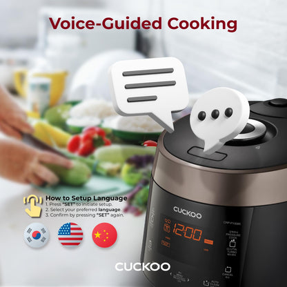 Cuckoo High 6 Cup Electric Heating Pressure Rice Cooker & Warmer – 12 Built-in Programs Including Glutinous (White), Mixed, Brown, GABA, Black Copper