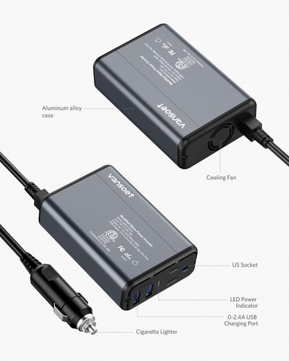vansoet 150W Power Inverter DC 12V to 110V AC Car Inverter with 4.2A Dual USB Car Adapter (Red) (Black)