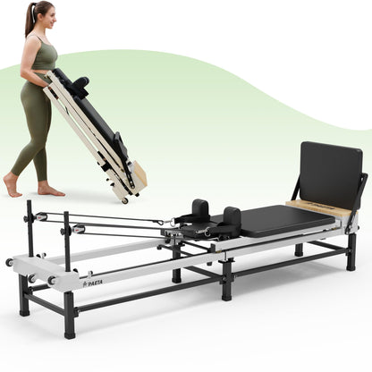 PAETA Pilates Reformer, 91" Foldable Reformer Pilates Machine with Adjustable Reformer Heights, Pilates Equipment with Piano Wire Spings and Jump Boards