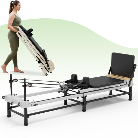 PAETA Pilates Reformer, 91" Foldable Reformer Pilates Machine with Adjustable Reformer Heights, Pilates Equipment with Piano Wire Spings and Jump Boards