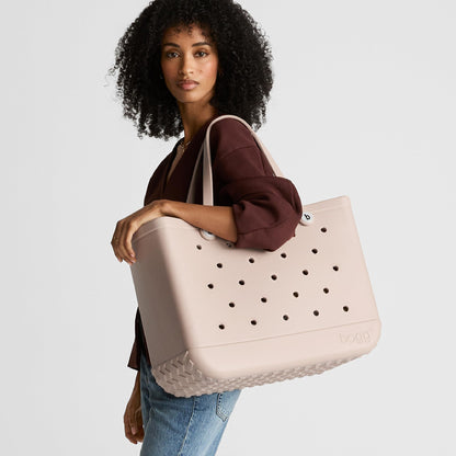 BOGG BAG - Original, Large Tote - Fogg, White Buttons - 19in L x 9in W x 14in H - Beach, Pool, Boat, Sports - All Purpose EVA - Lightweight, Washable, Durable