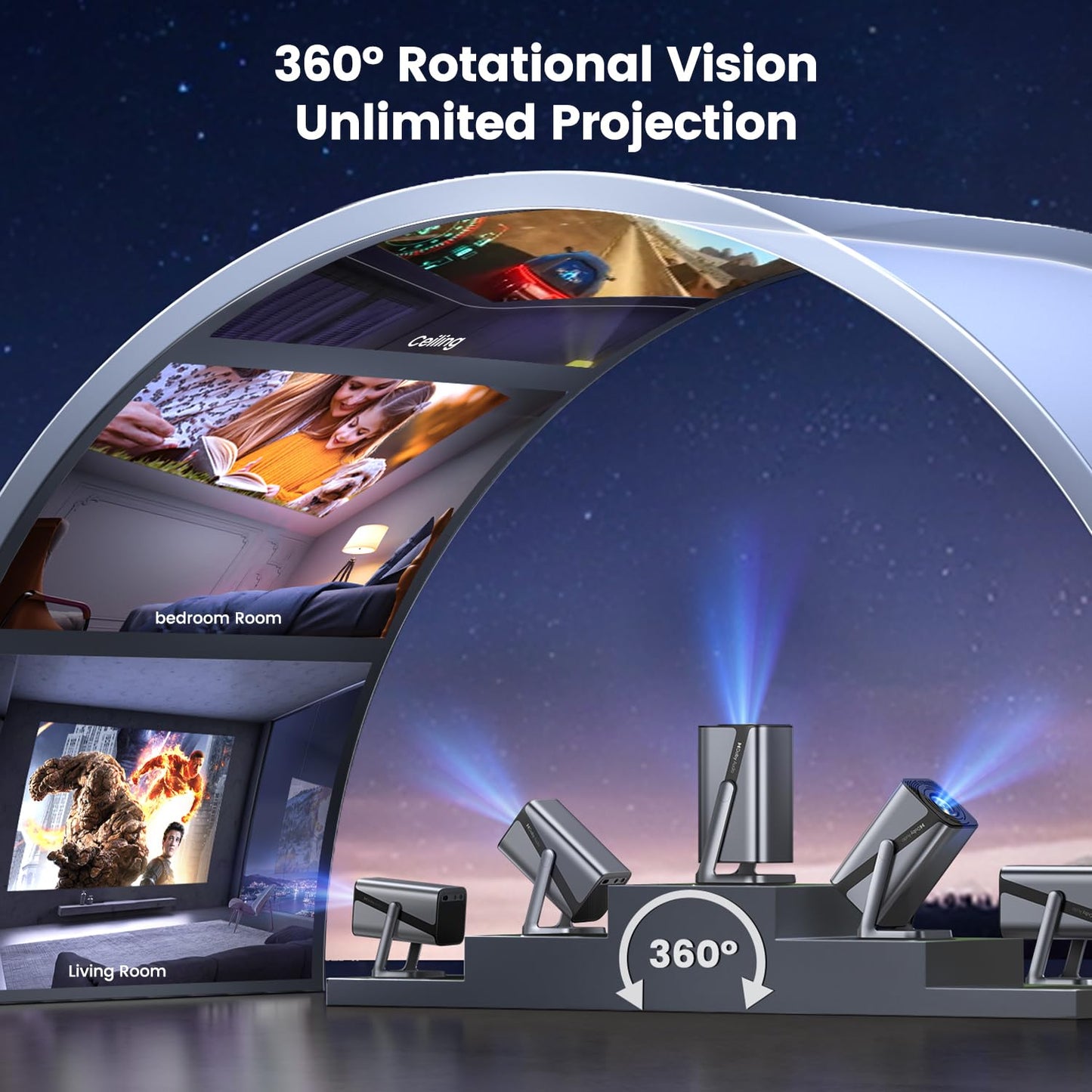 Netflix-Licensed/ Dolby Audio/- Smart 4K Projector with WiFi 6 and 2-Way Bluetooth, Electric Focus & Auto Keystone, 360°Adjustable Stand, iWIMIUS 1080P Mini Portable Outdoor Proyector w/ HDMI ARC