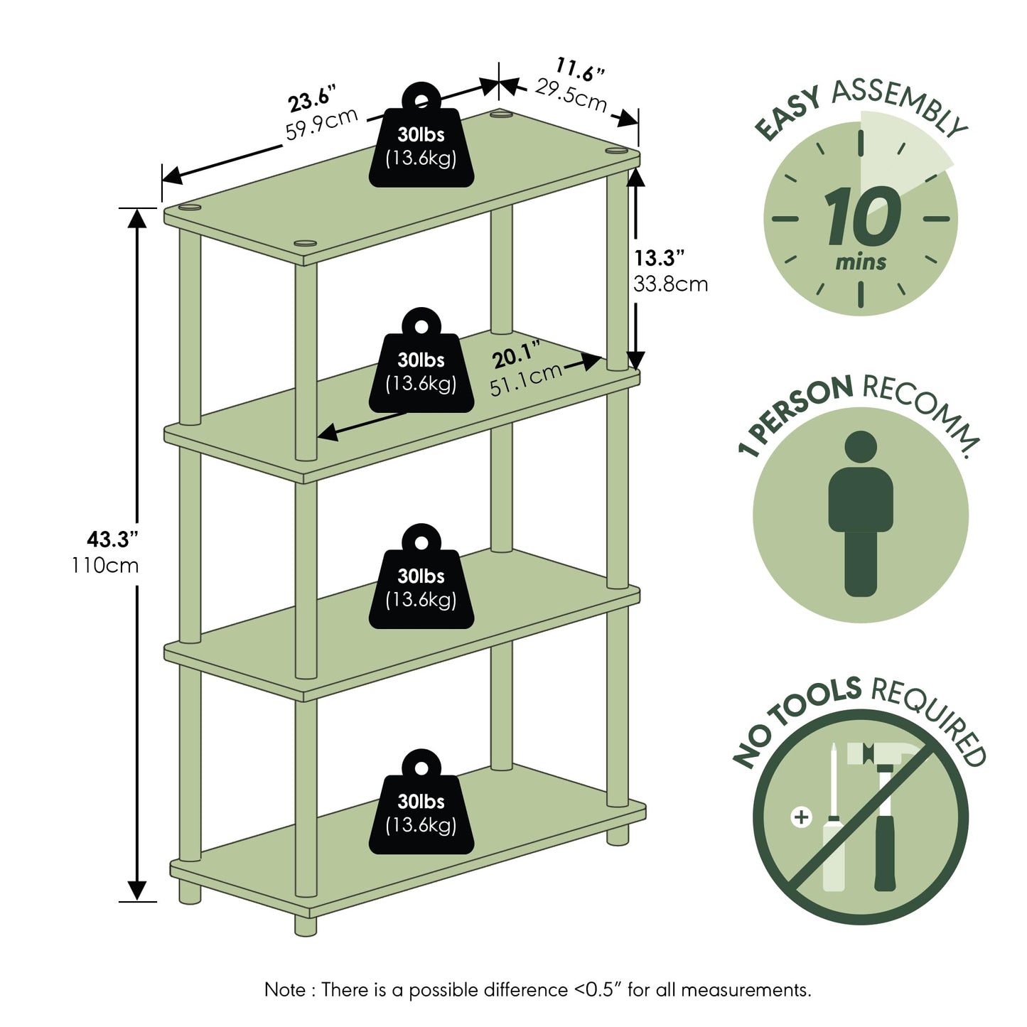 Furinno (99557EX/BK) Turn-N-Tube 4-Tier Multipurpose Shelf Display Rack - Espresso/Black