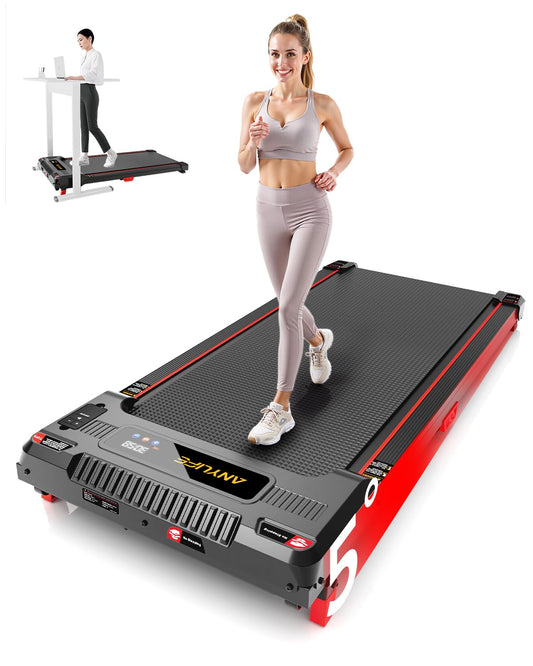Anylife Treadmill Incline Walking Pads Under Desk 330lb Capacity, 2.5HP Portable Small Running Pad with LED Display for Home, Compact, Remote Control, Black Red