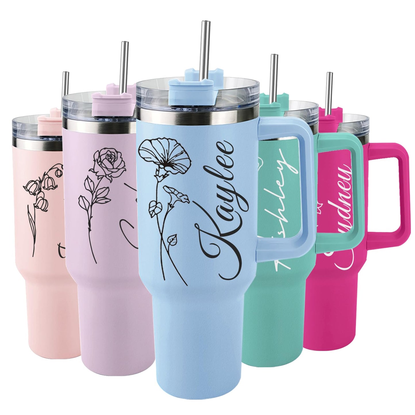 Elemtansy Ships Next Day, Personalized 40 Oz Tumbler with Handle and Straw, Custom Stainless Steel Insulated Tumbler with Name Travel Coffee Mug Personalized Gifts for Women Girls