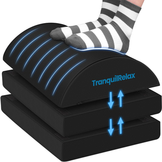 TranquilRelax Foot Rest for Under Desk at Work, Gaming Accessories Foot Stool with 3 Adjustable Heights & Washable Cover, Comfortable Office Desk Accessories, Footrest for Office, Home and Car (Black)