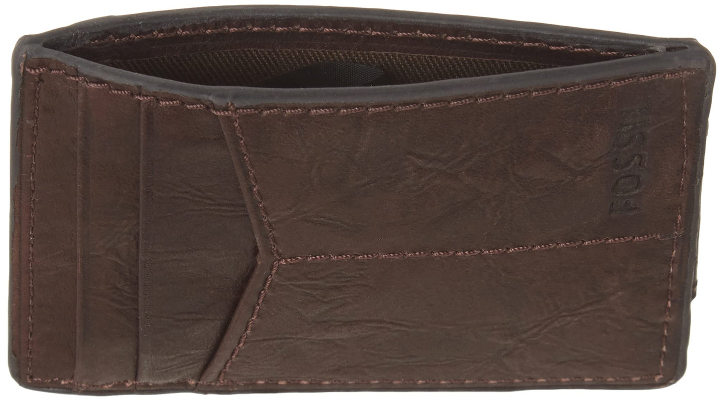 Fossil Men's Ingram Leather Magnetic Card Case with Money Clip Wallet, Brown, (Model: ML3235200)