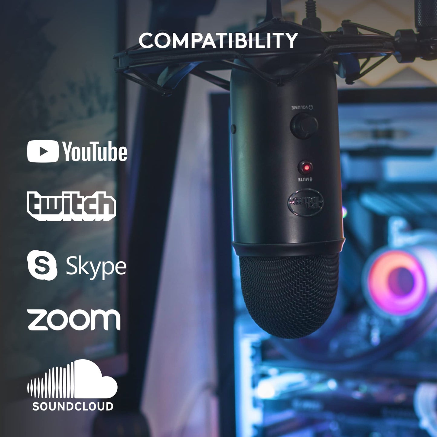 Logitech for Creators Blue Yeti USB Microphone for Gaming, Streaming, Podcast, YouTube, Discord, PC, Studio Sound, Plug & Play-Blackout