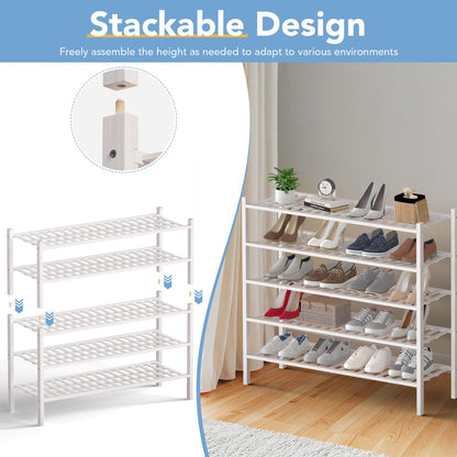 Haddockway Long 2 Tier Bamboo Shoe Rack Storage Organizer, Multifunctional Free Standing Stackable Shoe Shelf with Grid Panel for Closet,Hallway,Entryway,Small Space 34.2"x11"x13"