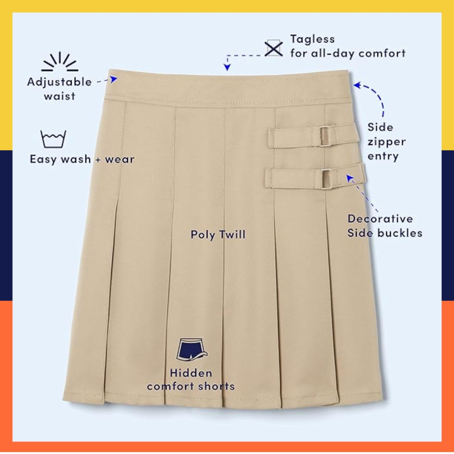 French Toast Girls' Adjustable Waist 2-Tab Scooter, Navy, 14.5 Plus