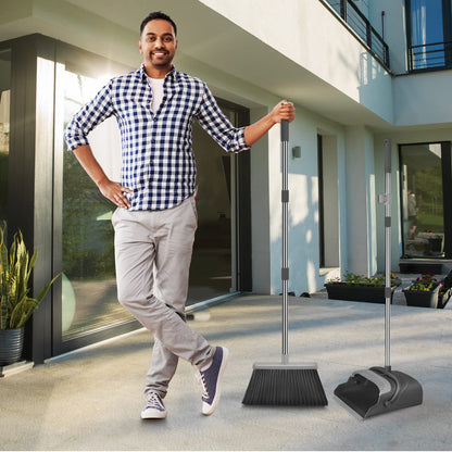 kelamayi Broom and Dustpan Set for Home, Office, Indoor&Outdoor Sweeping, Stand Up Broom and Dustpan (Black&Gray)