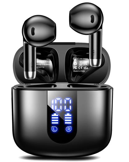 Haqquio Wireless Earbuds, Bluetooth Headphones with Deep Bass Stereo, 48H Playback Ear Buds with LED Power Display, Lightweight, IPX7, in-Ear Earphones with Mic for iPhone/Android/iPad, Black
