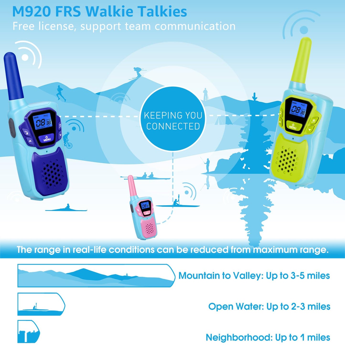 Topsung Walkie Talkies for Kids Long Range Walkie-Talkie for Adults Rechargeable 4 Pack with Lanyard NOAA USB, Family Pink 2 Way Radio Toys for 3-12 Year Old Boys Girls Toddlers Camping Skiing