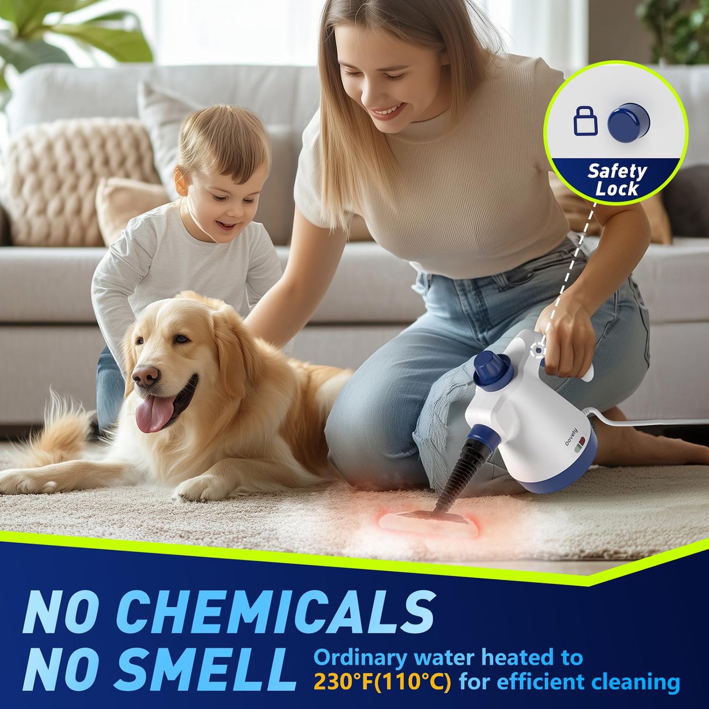 Steam Cleaner, Pressurized Handheld Steam Cleaner for Home with 12pcs Accessories & Safety Lock, Multi-Surface & Powerful Home Use Steamer for Cleaning, Car, Bathroom, Shower, Window, Grime, Grease