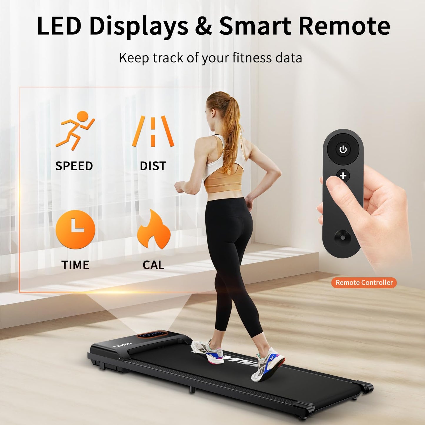 Walking Pad Treadmill, 2.25HP Under Desk Treadmill for Home Office Walking Treadmill with LED Display,Remote Controller