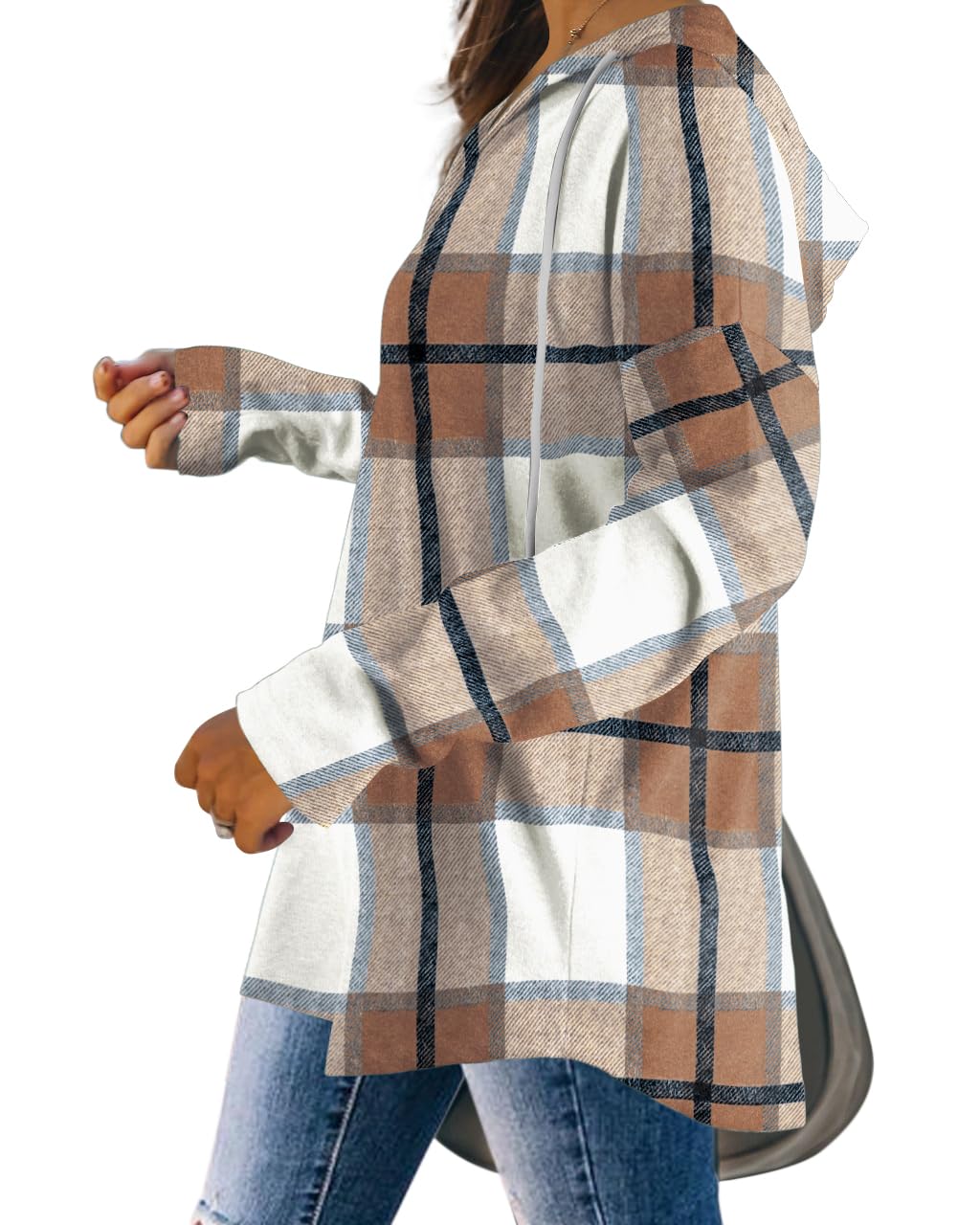 Bofell Cruise Outfits for Women 2025 Oversized Sweatshirt for Women Pullover Hoodies Trendy Fall Clothing Western Outfit Brown Plaid M