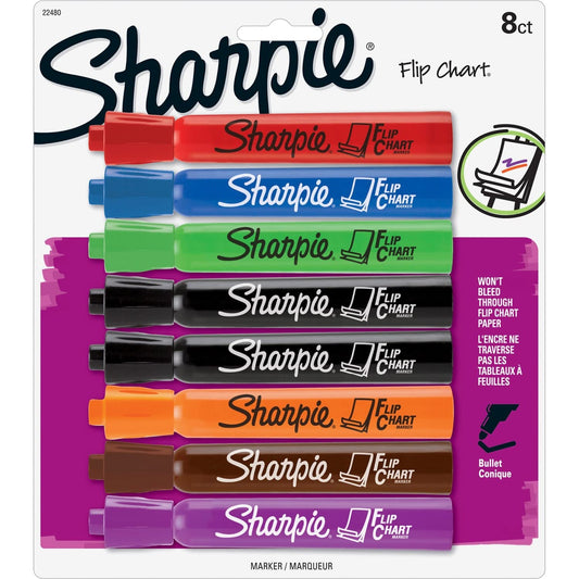 Sharpie Flip Chart Markers, Bullet Tip, Assorted Colors, 8 Count - Low-Odor, Squeak-Free, Home, Office, Back to School, Teacher Supplies