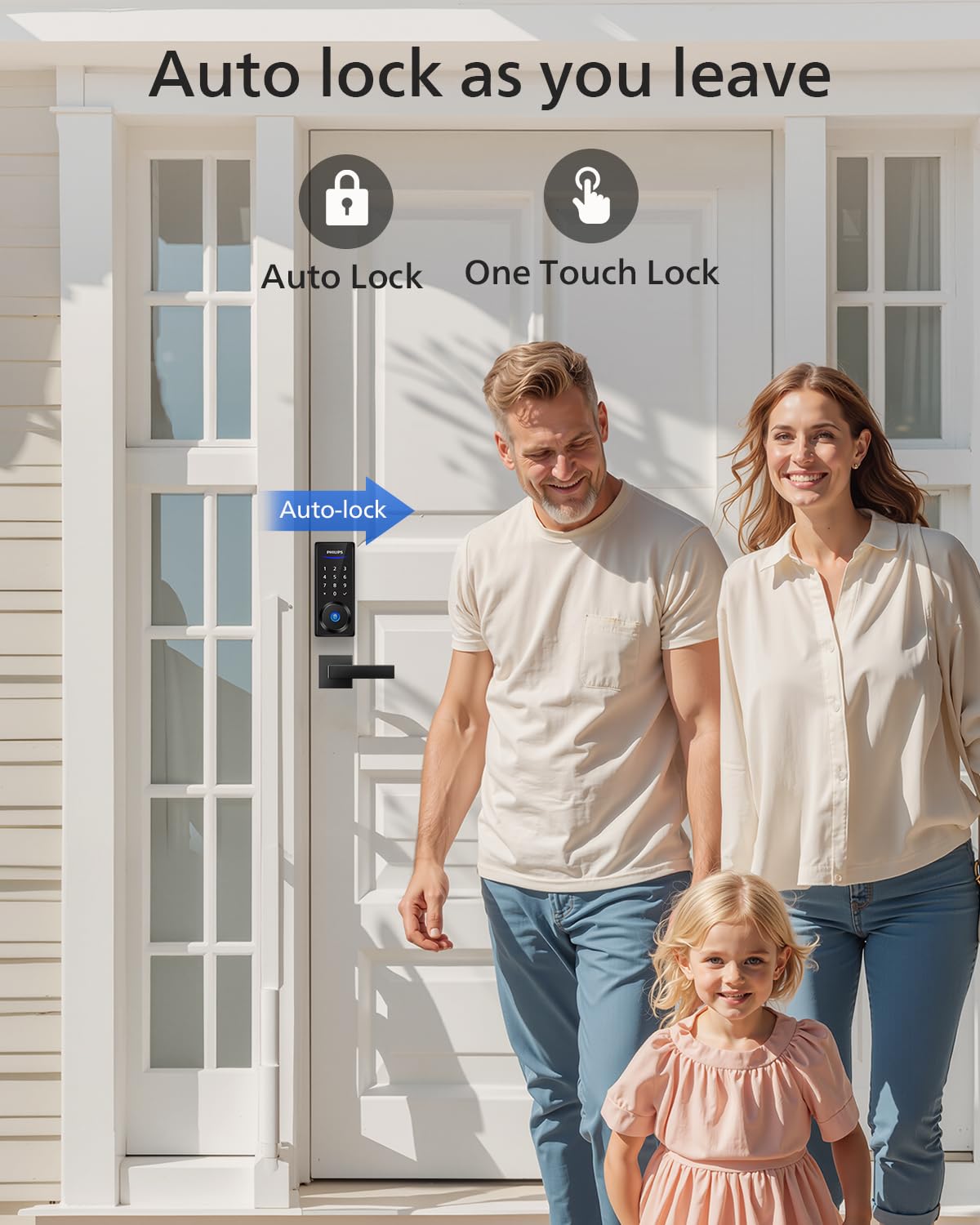 Philips Smart Lock with Handles, Keyless Entry Door Lock Set, Smart Door Lock with 2 Level Handles, Digital Keypad Deadbolt for Front Door, App Unlock, Fingerprint Unlock, PIN Code Unlock, Auto Lock
