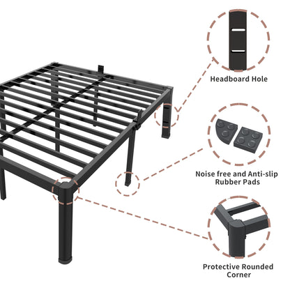 ROIL 14 inch Twin Bed Frames with Headboard Hole and Round Corner Legs Mattress Retainers 3500LBS Heavy Duty Steel Slats No Box Spring Needed Platform Noise-Free Easy Assembly