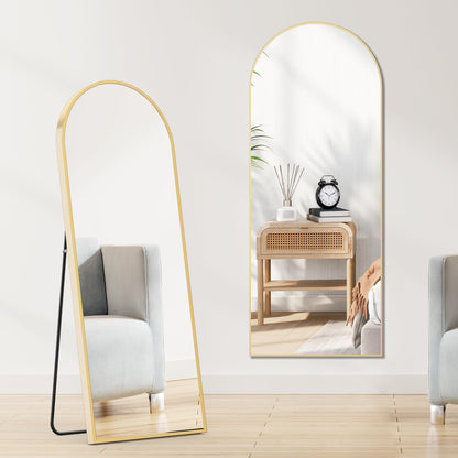 Sweetcrispy 64"x21" Arched Full Length Mirror, Standing or Leaning Full Body Mirror with Aluminum Alloy Thin Frame, Suitable for Bedroom or Cloakroom,Gold