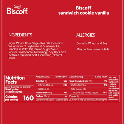 Lotus Vanilla Flavor Biscoff Sandwich Cookies, 5.29 Ounces (Pack Of 9)