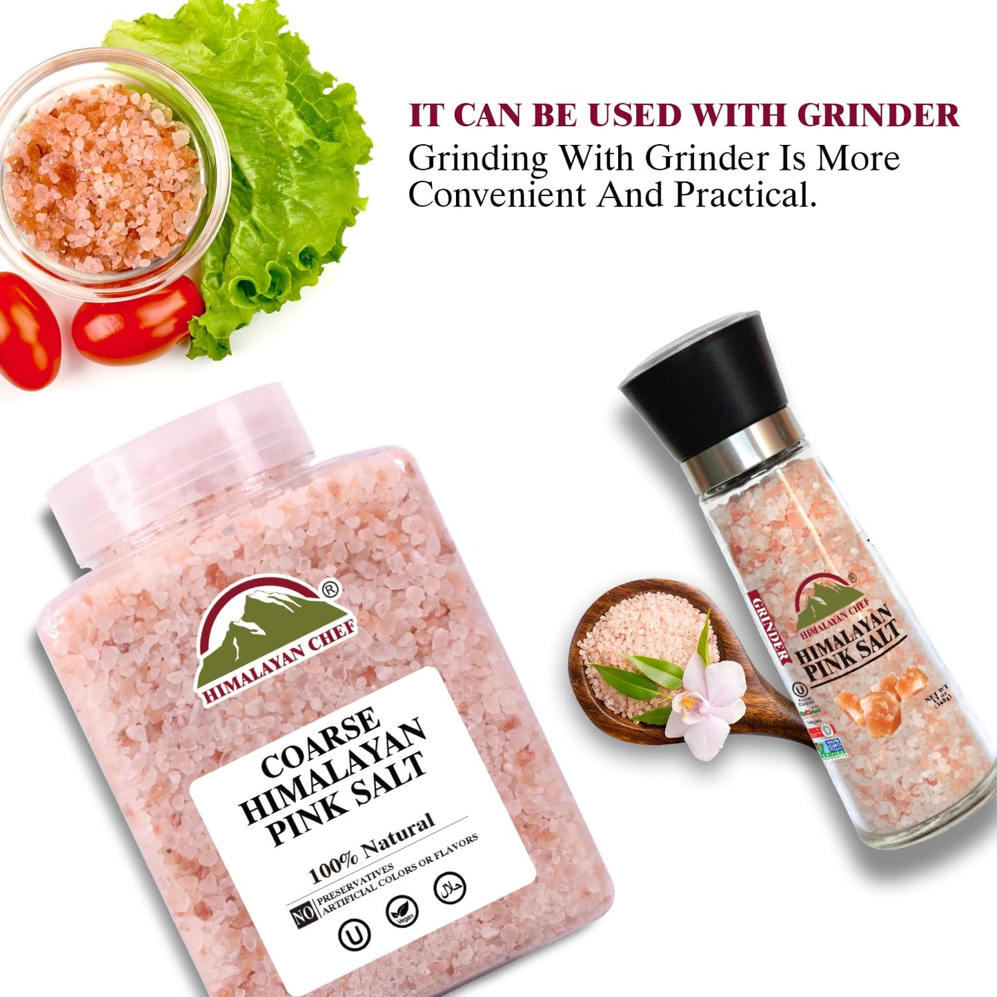 Himalayan Chef Pink Himalayan Salt Coarse Grain, Plastic Jar - 5 lbs. For Refill Grinders
