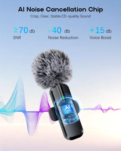 Wireless Mini Microphone for iPhone - 2 Pack Lavalier Microphone for Video Recording, 2 In 1 Noise Reduction Lapel Mic for Ipad, Android,Clip-on Mini Mic with USB-C for Content Creators Podcast