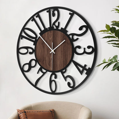 LEIKE Large Wall Clocks,Silent,Non Ticking,Battery Operated Rustic Round Modern Big Wood Wall Clock for Living Room, Bedroom,Kitchen,Farmhouse,Office,Home Decor-16 Inch(Black-Arabic Number)