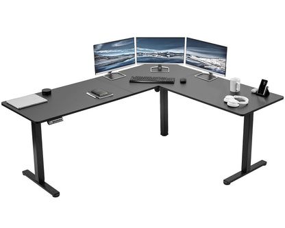 VIVO Electric Height Adjustable 75 x 63 inch Corner Stand Up Desk, Black Table Top, Black Frame, L-Shaped Standing Workstation, 3CT Series, DESK-E3CTB-75