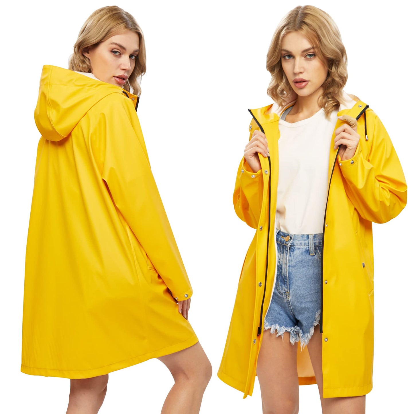 UNIQUEBELLA Upgrade Rain Jackets for Women Waterproof, Raincoat Long Hooded Rain Coats Outdoor Windbreaker Trench Coat