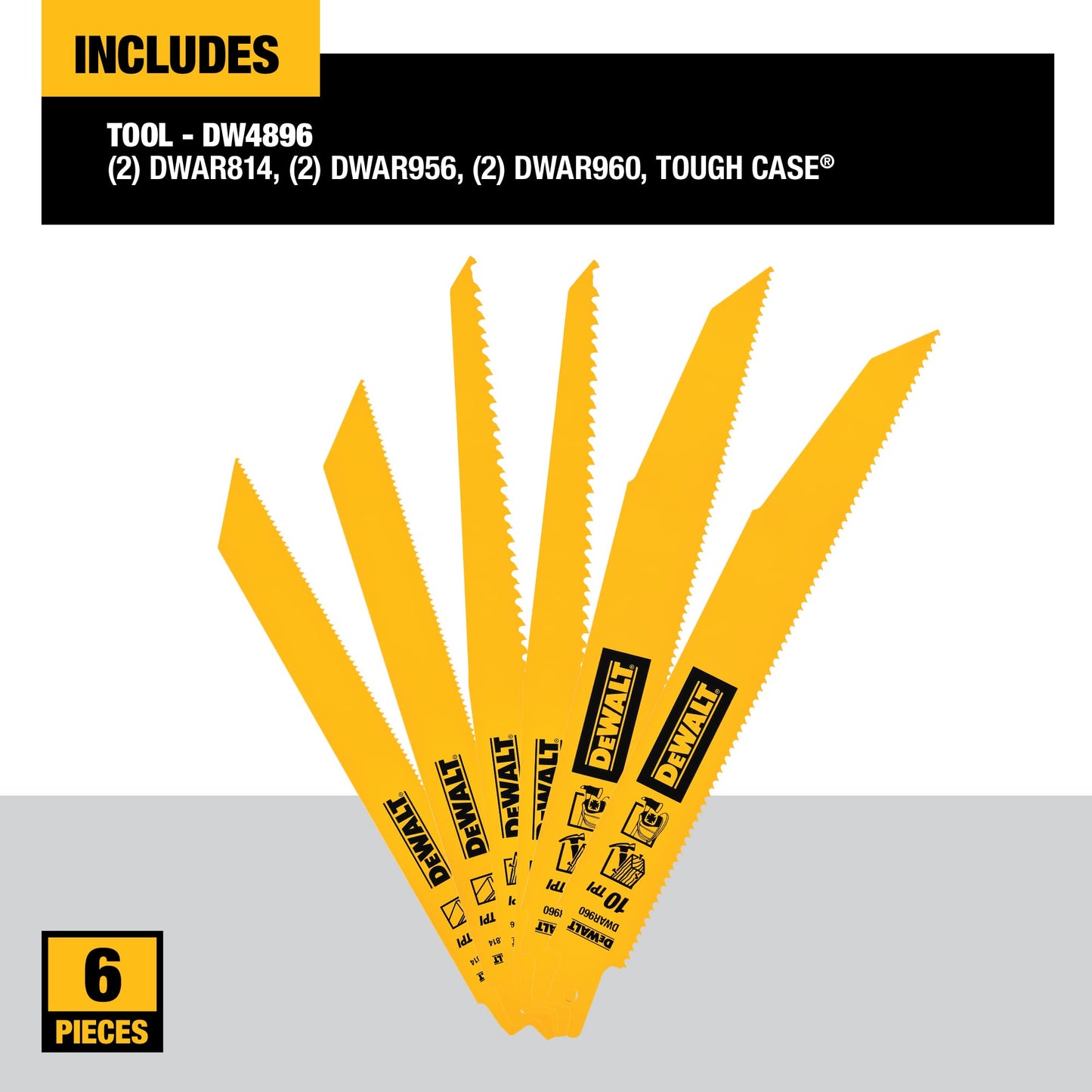 DEWALT Reciprocating Saw Blades, Bi-Metal, 6-Piece Set (DW4896)