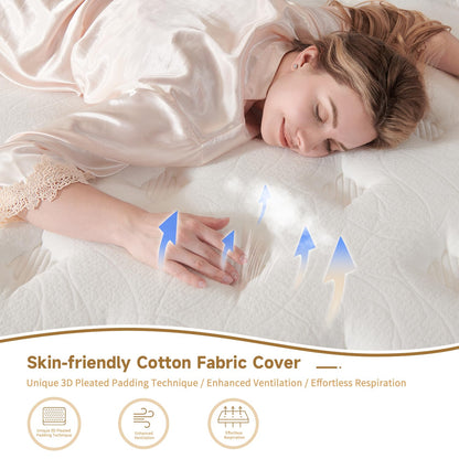 SNFPNE Queen Size Mattress 12 Inch, Hybrid Memory Foam Mattress with Zoned Pocket Coils Support and Motion Isolation Design, Strengthen Edge Support,CertiPUR-US Certified, Medium Firm in a Box