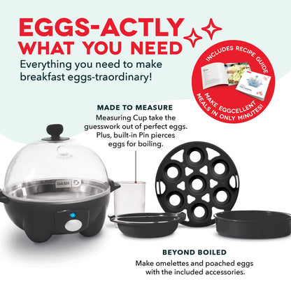 DASH Rapid Egg Cooker: 7 Egg Capacity Electric Egg Cooker for Hard Boiled Eggs, Poached Eggs, Scrambled Eggs, or Omelets with Auto Shut Off Feature - Black