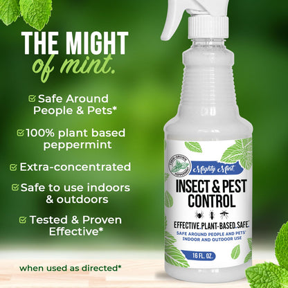 Mighty Mint Peppermint Oil Insect Repellent Spray – Indoor & Outdoor Bug Control for Spiders, Ants, Roaches, and More – Plant-Based, Extra-Strong Formula - 16 oz