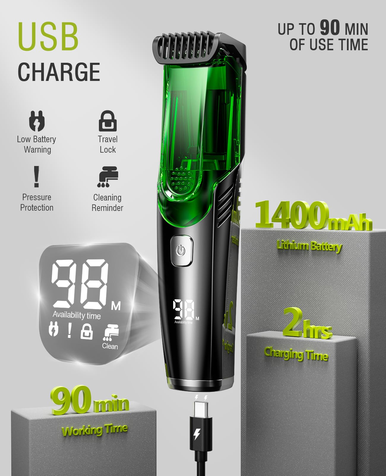 SHPAVVER Beard Trimmer for Men: Vacuum Mustache Trimmer IPX7 Waterproof- Rechargeable Electric Beard Cutting Kit with Adjustable Length Comb- Built-in Vacuum for Sideburns, Stubble
