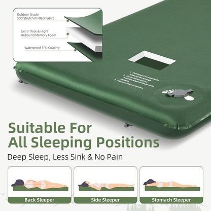 Wevelel Memory Sleeping Pad, 3.1" Ultra-Thick Foam Sleeping Mats for Camping, Easy Inflate&Deflate,9.5 R-Value Insulated Camping Mattress Pad with Pillow, for Car Travel Tent